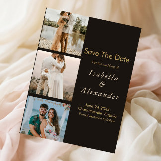 Save The Date Élégant Collage de 3 Photos de Mariage Romantique