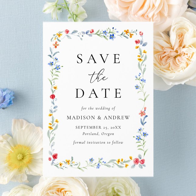 Save The Date Elegant Colorful Wildflower Meadow Wedding (Créateur téléchargé)