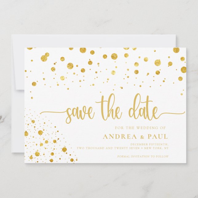 Save The Date Elégant Confetti Photo Mariage Enregistrer La Date (Devant)