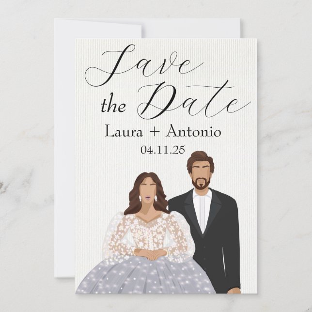 Save The Date Élégant couple espagnol illustré (Devant)