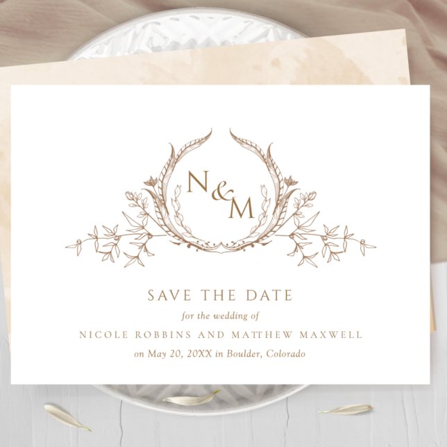 Save The Date Élégant crème beige Aquarelle Monogramme (Créateur téléchargé)