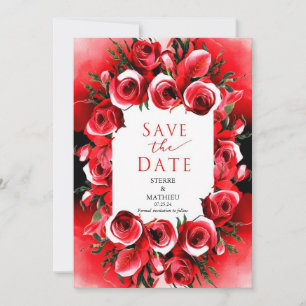 Save The Date Élégant Crimson Whimsical Mariage Roses rouges