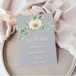 Save The Date Élégant Daisy   Mariage Gris Enregistrer La Date