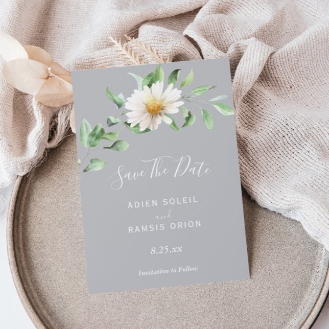 Save The Date Élégant Daisy | Mariage Gris Enregistrer La Date (Créateur téléchargé)