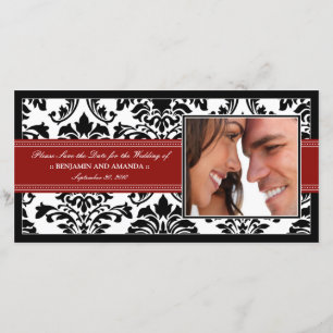 Save The Date Elegant Damask Save-the-Date Photocard : rouge