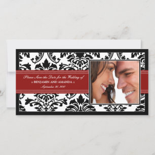 Save The Date Elegant Damask Save-the-Date Photocard : rouge