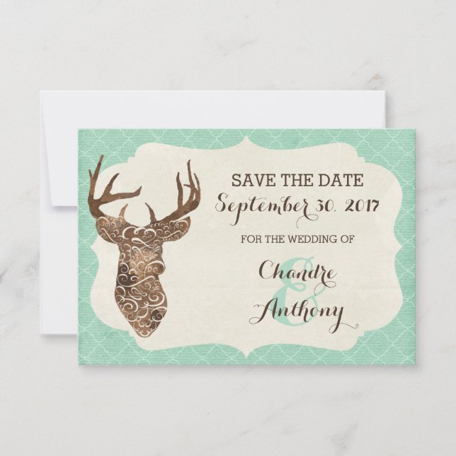 Save The Date Elegant Deer Antlers Rustic Country Enregistrer La (Devant)