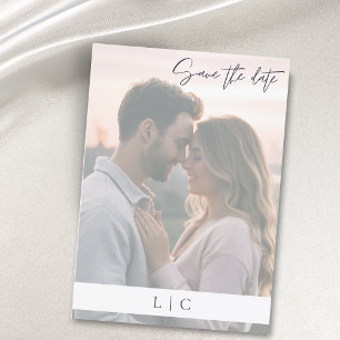 Save The Date Elégant défraîchi Photo Caligraphie Dark Navy