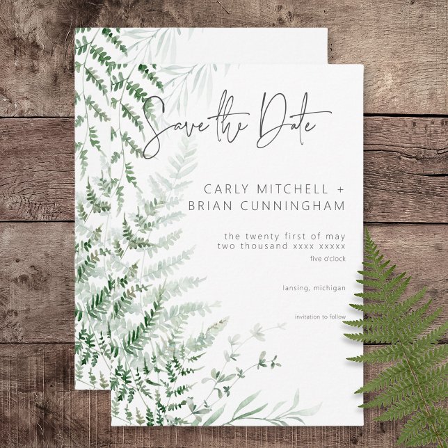 Save The Date Elégant Delicate Greenerns Mariage (Elegant Delicate Greenery Ferns Wedding Save the Date Card)