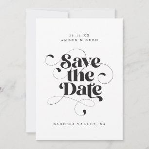 Save The Date Élégant design d'art moderne noir et blanc en écri