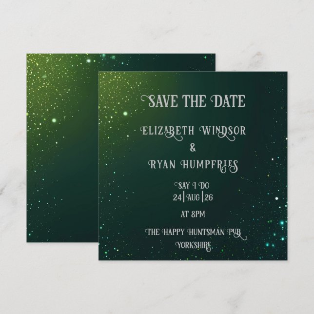 Save The Date Elégant design vert étincelant pour Mariage (Devant / Derrière)