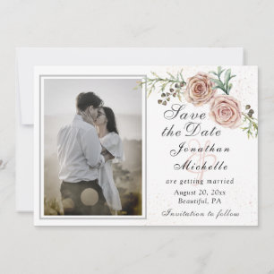 Save The Date Elégant deux roses roses rose Photo Mariage inspir