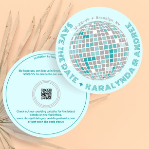 Save The Date Élégant Disco Ball Turquoise Blue Round Mariage
