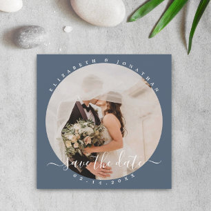Save The Date Elégant Dusty bleu minimaliste Couple Mariage phot