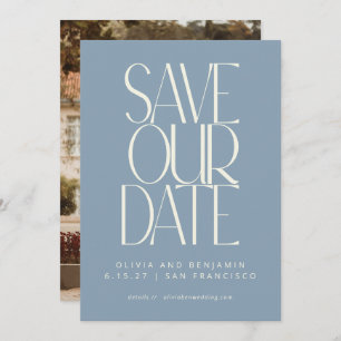 Save The Date Elégant Dusty Bleu Simple Moderne Photo tendance