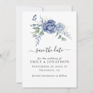 Save The Date Élégant Dusty Blue Greenery Fournitures Mariages