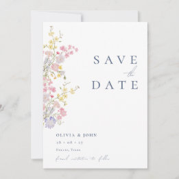 Save The Date Elegant Dusty Blue Photo Wildflowers Wedding