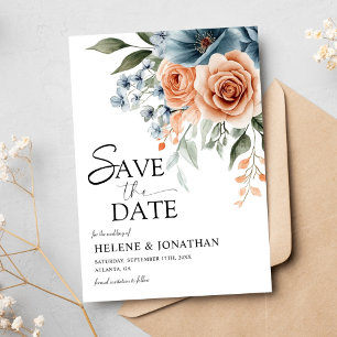 Save The Date Elégant Dusty Blue Terracotta rouille Mariage flor