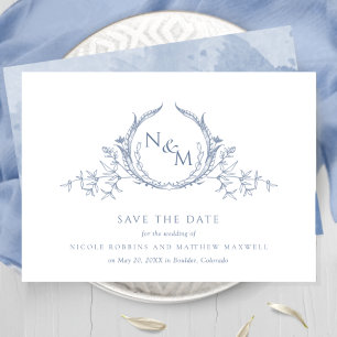 Save The Date Elegant Dusty Blue Watercolor Monogram