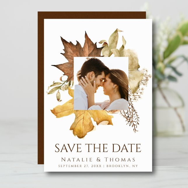 Save The Date Elégant Dusty Brown Autumn Foliage Mariage de auto (Créateur téléchargé)
