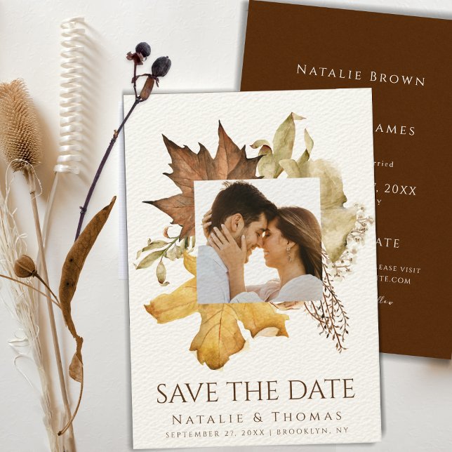 Save The Date Elégant Dusty Brown Autumn Foliage Mariage de auto (Créateur téléchargé)