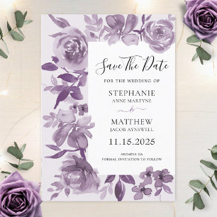 Save The Date Elégant Dusty Mauve Aquarelle Floral Mariage