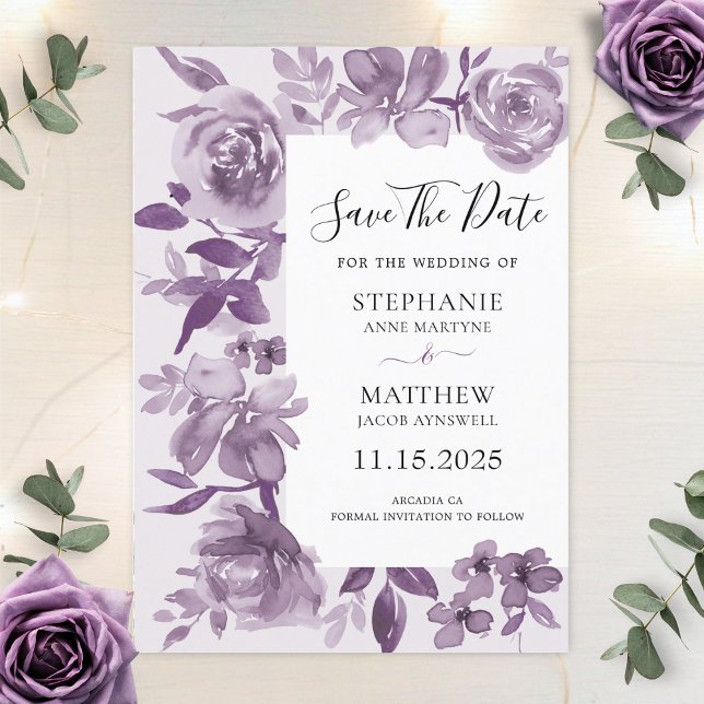 Save The Date Elégant Dusty Mauve Aquarelle Floral Mariage (Créateur téléchargé)