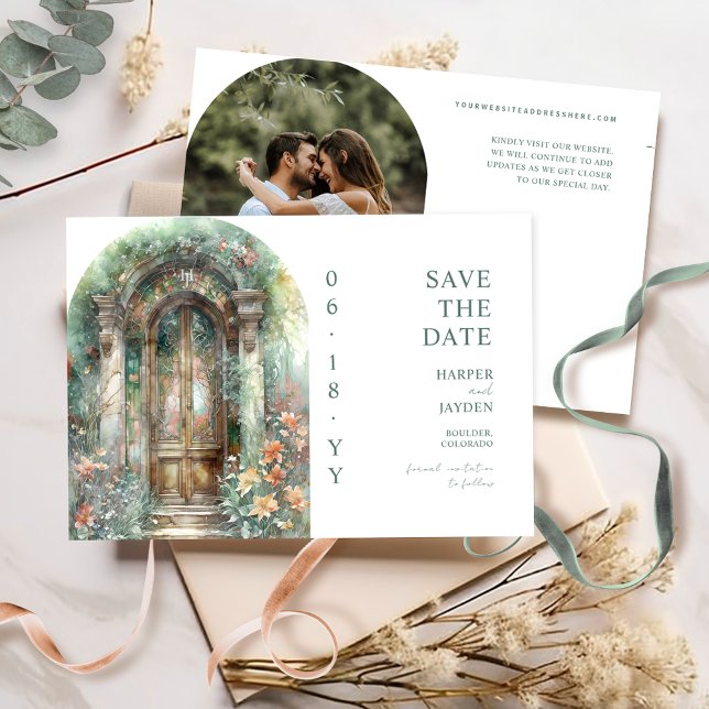 Save The Date Elegant Earthy Botanical Garden Photo Wedding (Créateur téléchargé)