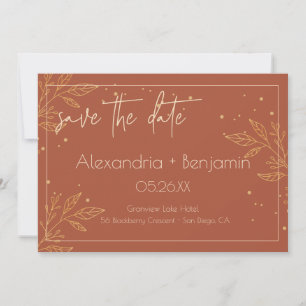 Save The Date Elégant Earthy Brown & Gold Floral Mariage