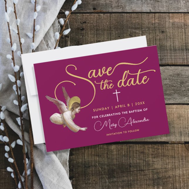 Save The Date Élégant écriture religieuse or burgundy Dieu vous  (Créateur téléchargé)