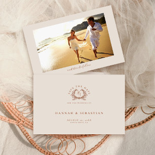 Save The Date Elegant Ecru Monogram Crest Photo Mariage