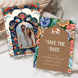 Save The Date Élégant éléphant d'art folklorique indien beige po