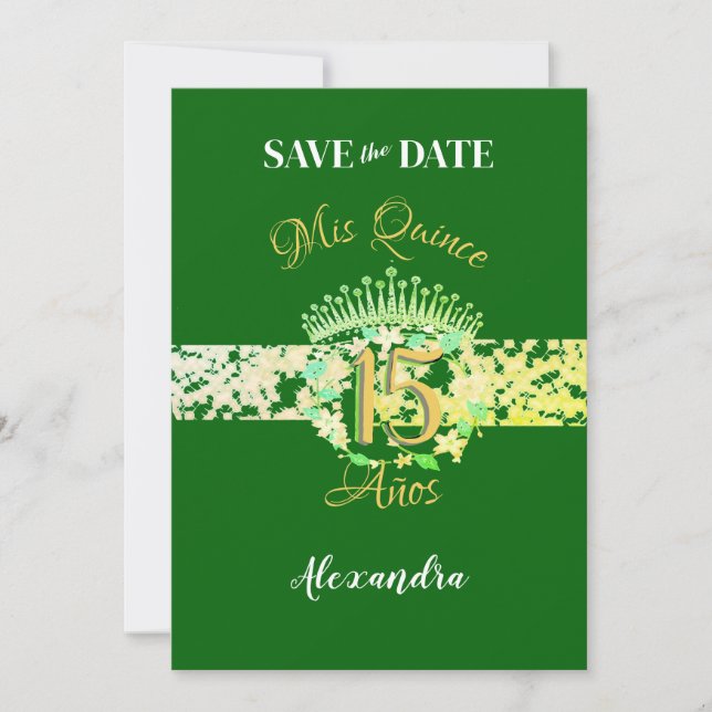 Save The Date Élégant Emerald Green Quinceañera espagnol (Devant)