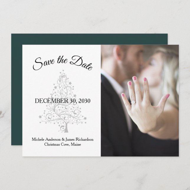 Save The Date Élégant Emerald Green Silver Winter Wedding Photo (Devant / Derrière)