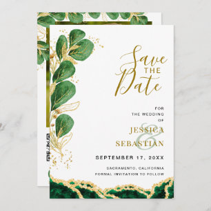 Save The Date Élégant Emeraude Et Or Agate Mariage Eucalyptus