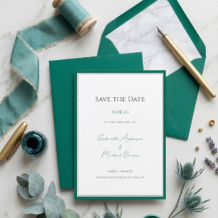 Save The Date Élégant Émeraude Vert Minimaliste Mariage Sauvegar