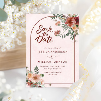 Save The Date Élégant en Mariage rose d'automne