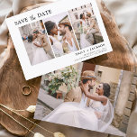 Save The Date Élégant Enregistrer la date 4 Photo Simple<br><div class="desc">Paysage moderne et élégant Horizontal Four (4) Photo Enregistrer la date Magnet Mariage avec typographie manuscrite. L'aimant d'invitation de date inclut la typographie de script et le design chic et simple auquel vous pouvez ajouter votre photo de fiançailles customisée à.</div>