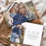 Save The Date Élégant Enregistrer la date manuscrite photo minim<br><div class="desc">Mariage écrit à la main Enregistrer les cartes de dates qui ont une photo sur le devant et le dos. Les cartes Save the Date Fall, Automne, Hiver, Printemps ou Été contiennent une typographie manuscrite moderne lettrée cursive qui sont élégantes, simples et modernes à utiliser après que vous minimaliste simple...</div>