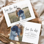 Save The Date Élégant Enregistrer la date Script photo minimalis<br><div class="desc">Mariage Sauvegardez les Cartes de Date qui ont une photo sur le devant et le dos. Les cartes Save the Date contiennent une typographie de script moderne,  lettrée à la main,  qui sont élégantes,  simples et modernes à utiliser après que vous minimaliste simple célébration de mariage.</div>