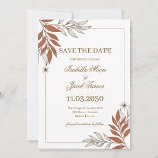 Save The Date Élégant Épargne à l'Orange Brûlée Art Botanique en