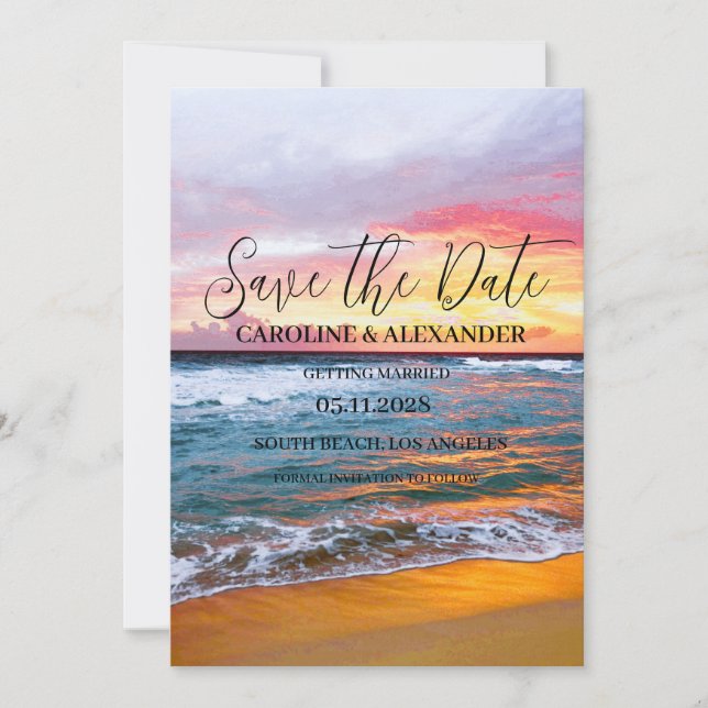 Save The Date Elégant été Sunset Beach Mariage tropical (Devant)