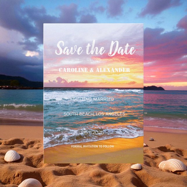 Save The Date Elégant été Sunset Beach Mariage tropical (Créateur téléchargé)