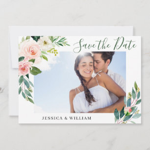 Save The Date Elégant Eucalyptus Blush Rose Flower Mariage PHOTO