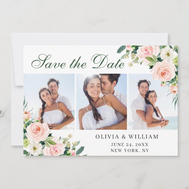 Save The Date Elégant Eucalyptus Blush Rose Flower Mariage PHOTO (Devant)
