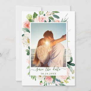 Save The Date Elégant Eucalyptus Blush Rose Flower Mariage PHOTO