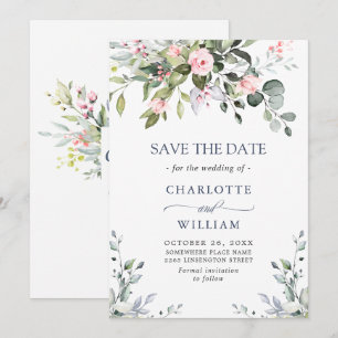 Save The Date Elégant Eucalyptus Blush Rose Mariage floral