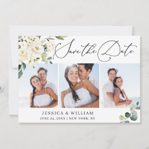 Save The Date Elégant Eucalyptus Roses Blanches 3 Mariage PHOTO