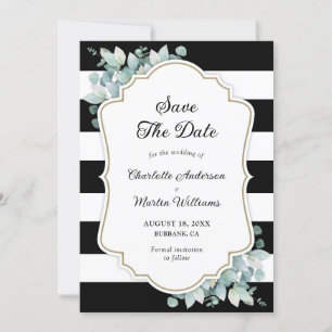 Save The Date Elégant Eucalyptus Vert Mariage noir blanc