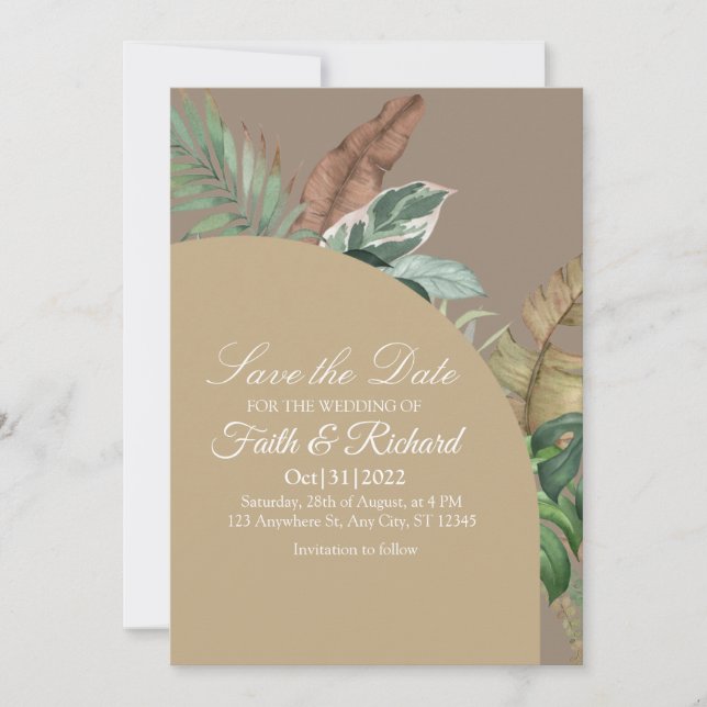 Save The Date Élégant Faire suivre Mariage d'herbe de Pampas d'a (Devant)